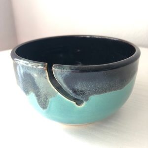 Ceramic yarn bowl - black and teal